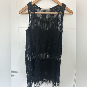 Robin Piccone Black Crochet Fringe Swim Cover Up Size Small